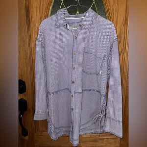 #82. NWOT Free People purple gingham button down shirt.